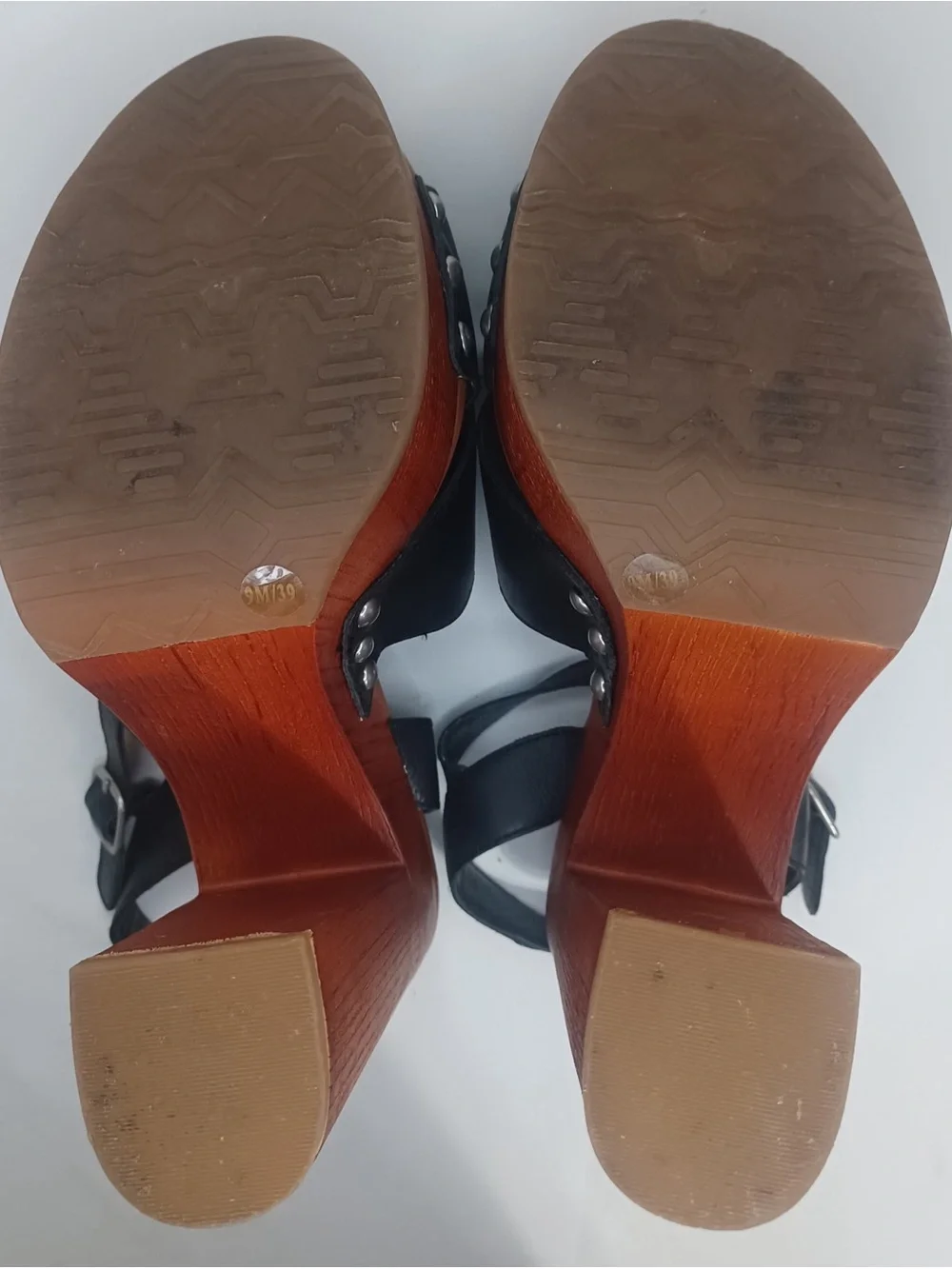 Lucky Brand Black Leather Platform Sandals with Wood Block Heel